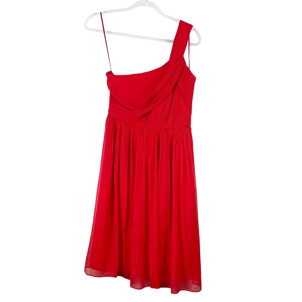 J. Crew Women's Red Silk Chiffon One Shoulder Dress Size 6 NEW w Tag Knee Length